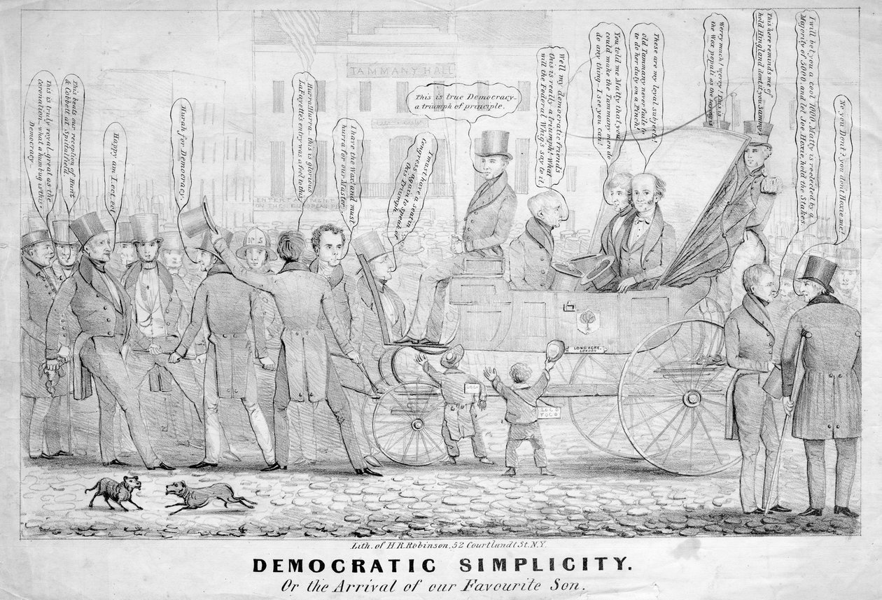 Demokratikus egyszerűség, avagy Kedvenc fiunk érkezése, kiadó: H R Robinson, New York, 1839 körül alkotó: American School