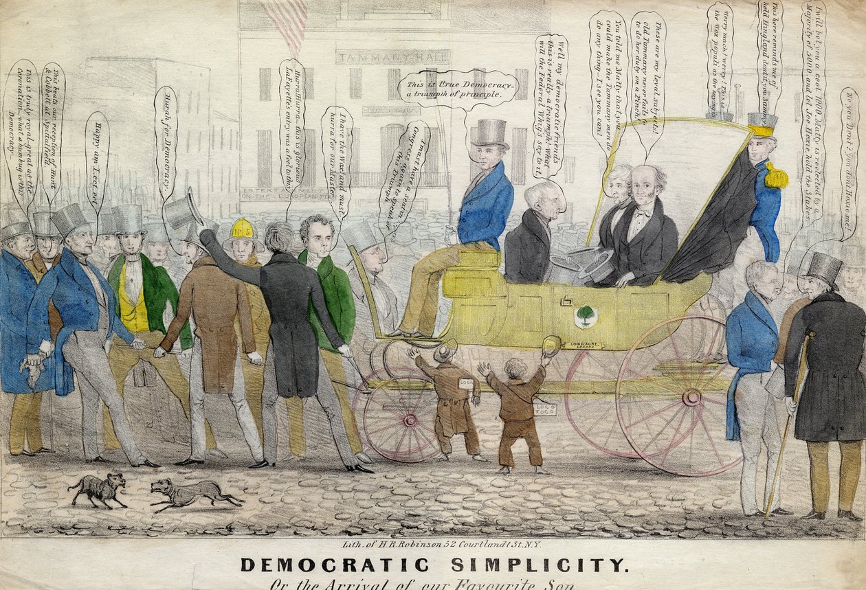 Demokratikus egyszerűség, avagy Kedvenc fiunk érkezése, kiadó: H R Robinson, New York, 1839 körül alkotó: American School