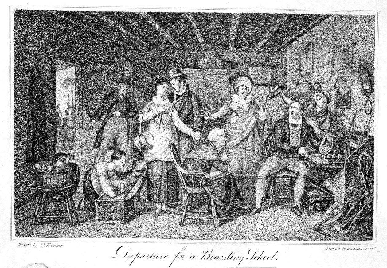 Indulás bentlakásos iskolába, az Analectic Magazine, v.2., 1820 alkotó: American School