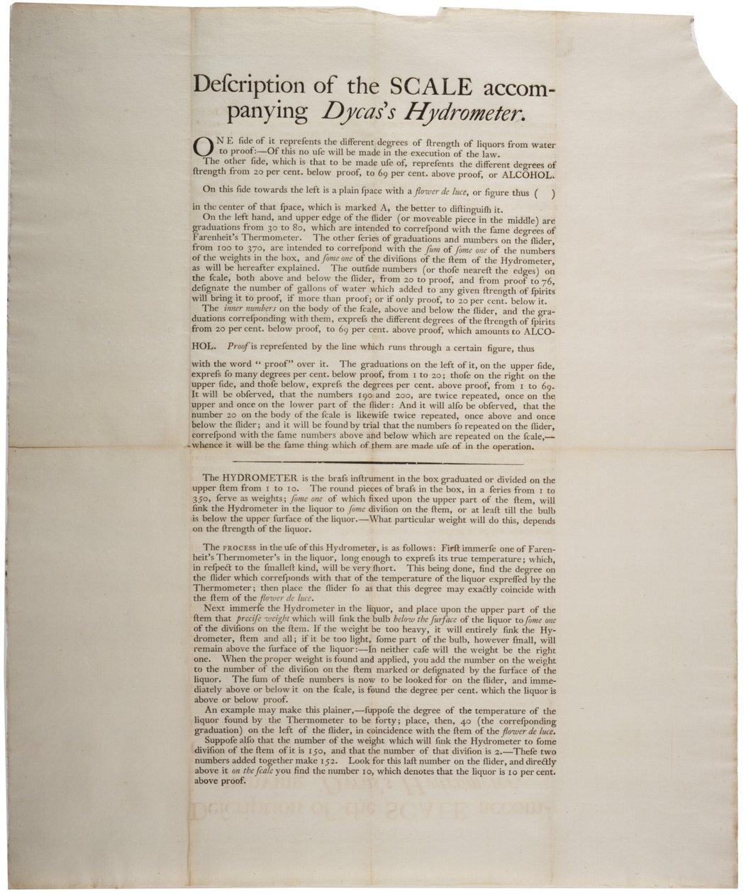 A kísérő Dycass Hydrometer skálájának leírása, 1790 alkotó: American School