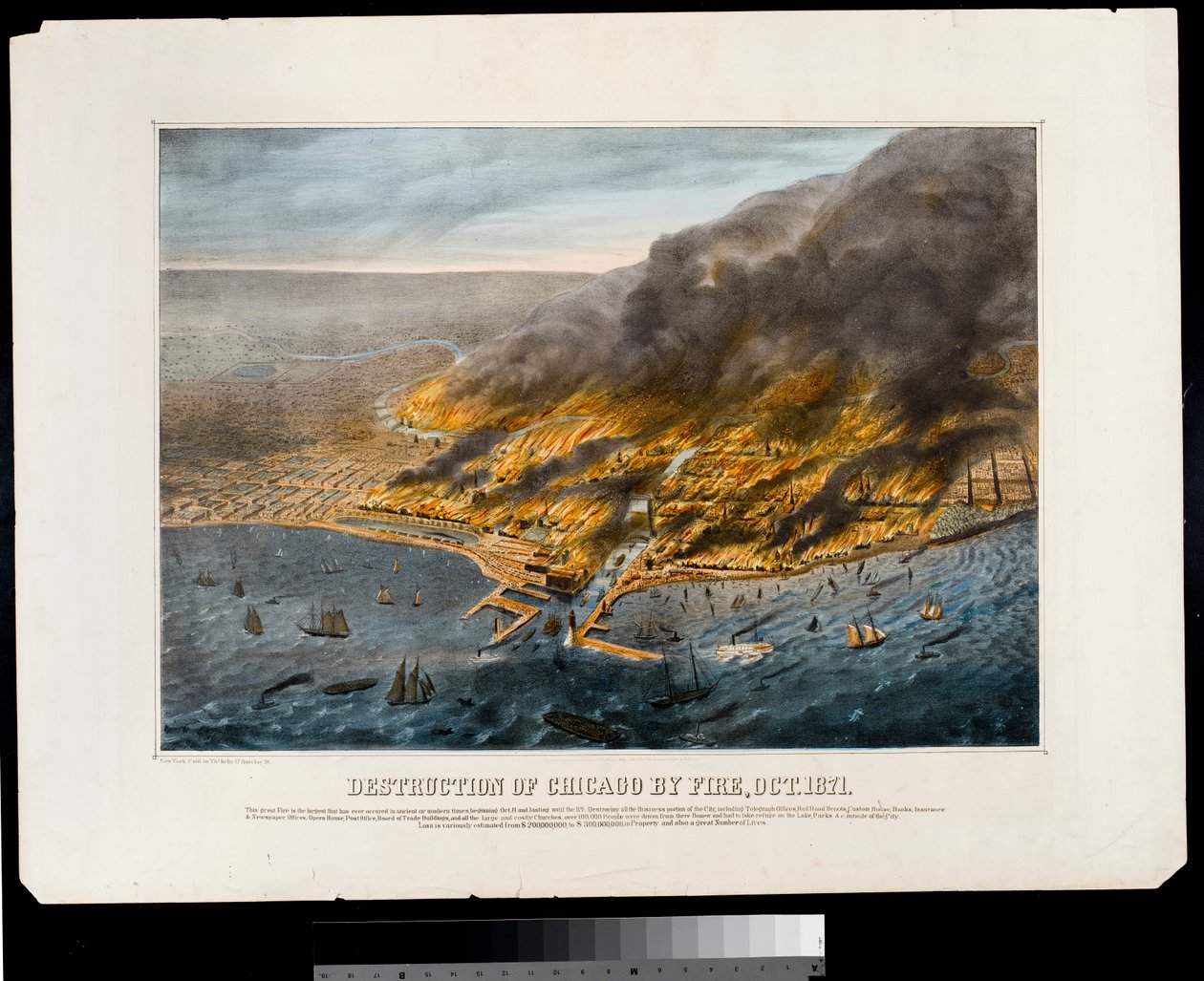 Chicago tűz pusztítása, 1871. október alkotó: American School