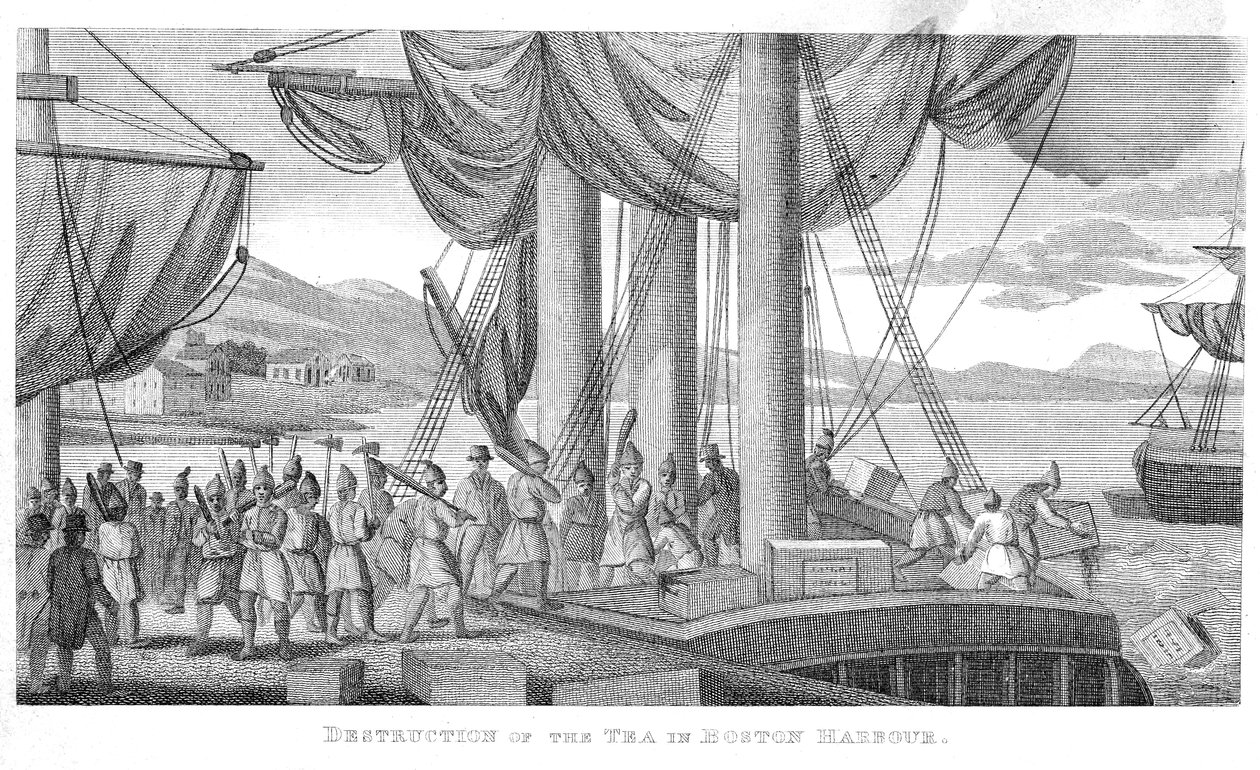 A tea megsemmisítése Boston kikötőjében 1773-ban alkotó: American School