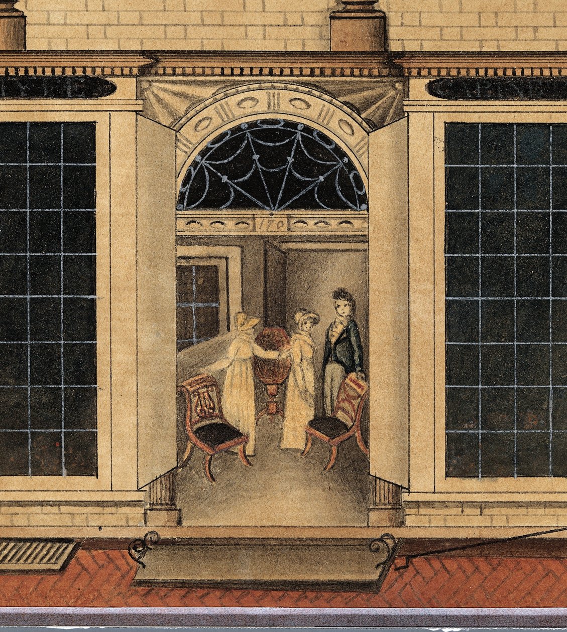 Részlet Duncan Phyfe üzletéből és raktárából a New York-i Fulton Streeten, 1817-1820 körül (akvarell, tinta és gouache, fehér papírra) alkotó: American School