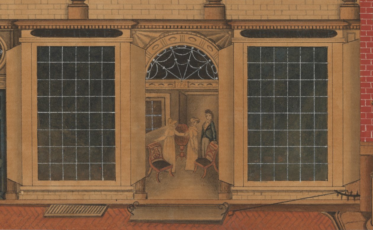 Duncan Phyfe üzletének és raktárának részlete a New York-i Fulton Streeten, 1816-1817 körül (akvarell, toll és tinta papíron) alkotó: American School