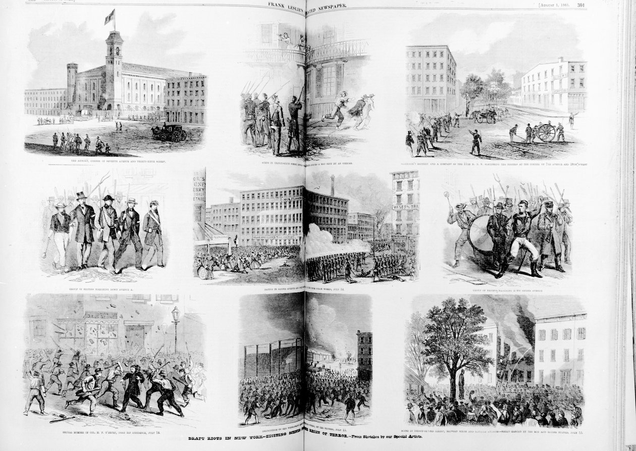 New York-i zavargások tervezete, izgalmas jelenetek a terror uralma alatt, 1863 alkotó: American School