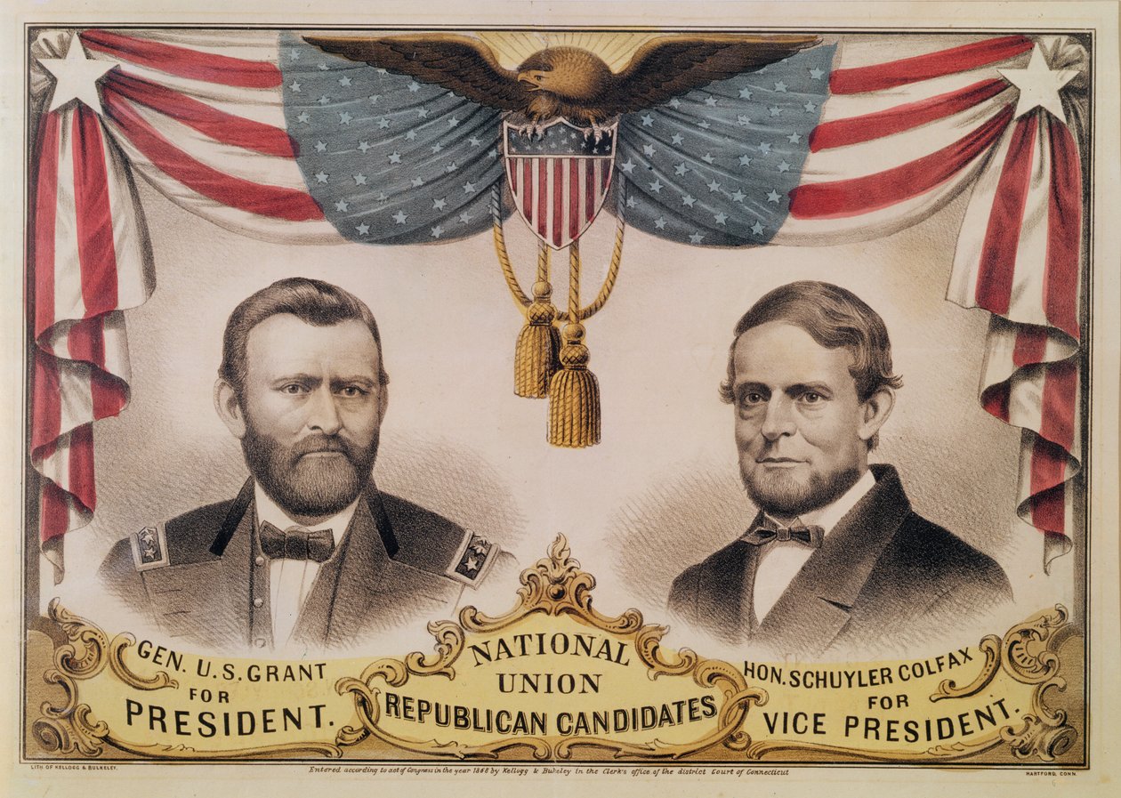 Választási plakát az Egyesült Államok 1868-as elnökválasztásához, Ulysses S. Grant és Schuyler Colfax, 1868 alkotó: American School