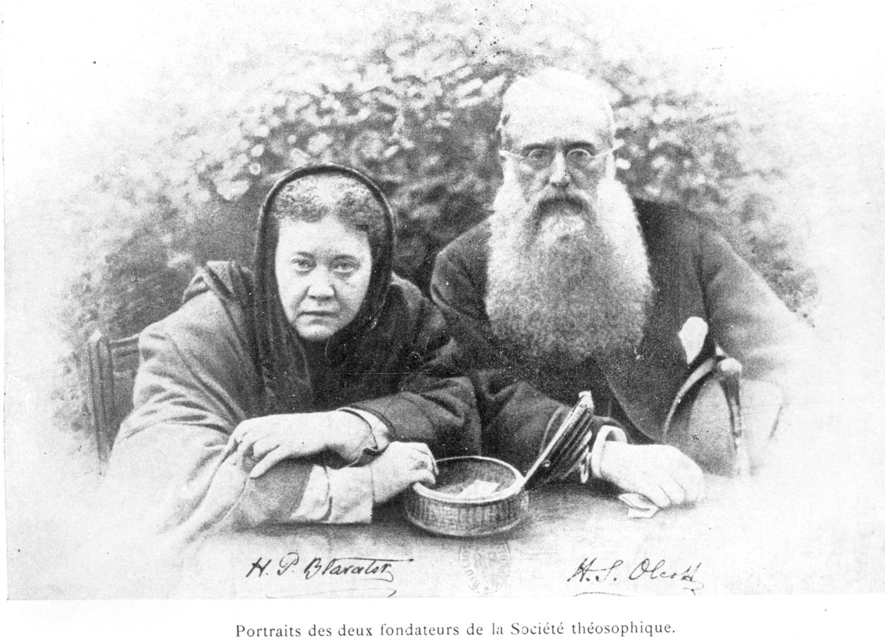 Elena Petrovna Blavatsky (1831-91) és Henry Steel Olcott ezredes (1832-1907), Olcott 1908-ban megjelent Histoire Authentique de la Societe Theosophique című művéből alkotó: American School
