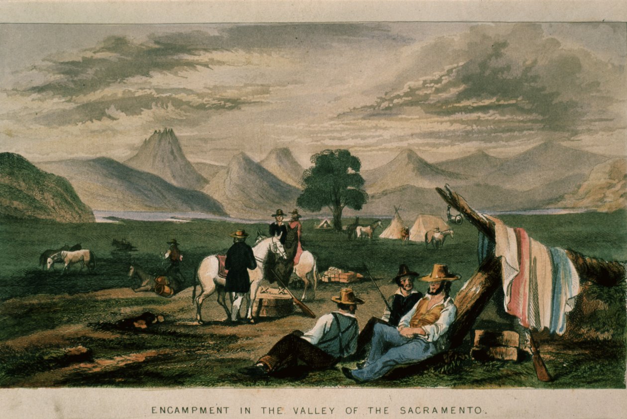 Táborozás a Sacramento völgyében 1598-ban, Kalifornia illusztrációja, múltja, jelenlegi helyzete, jövőbeli kilátásai, G.A. Fleming, 1850 alkotó: American School