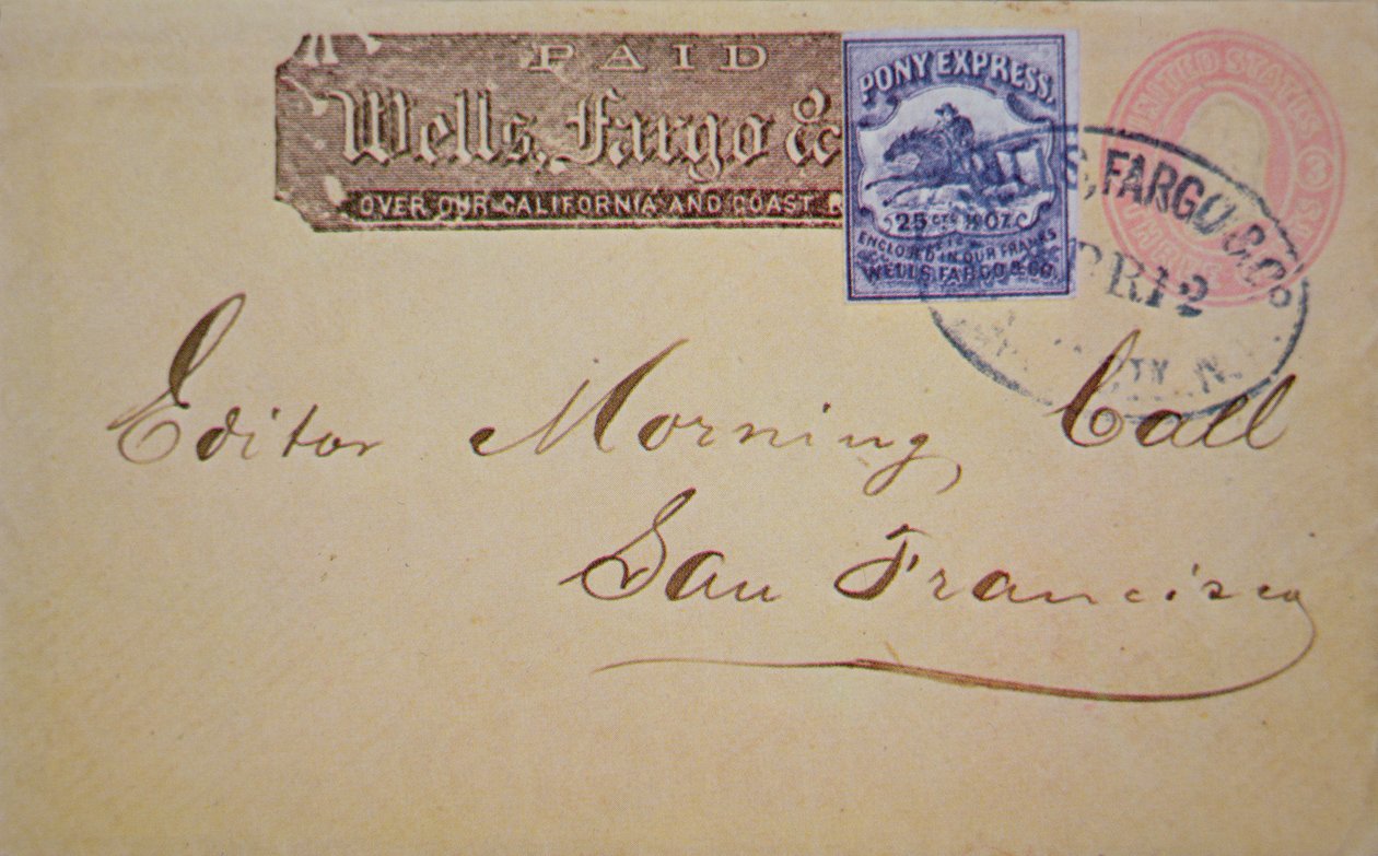 Boríték Wells Fargo Pony Express bélyegzővel (toll és tinta papíron) alkotó: American School
