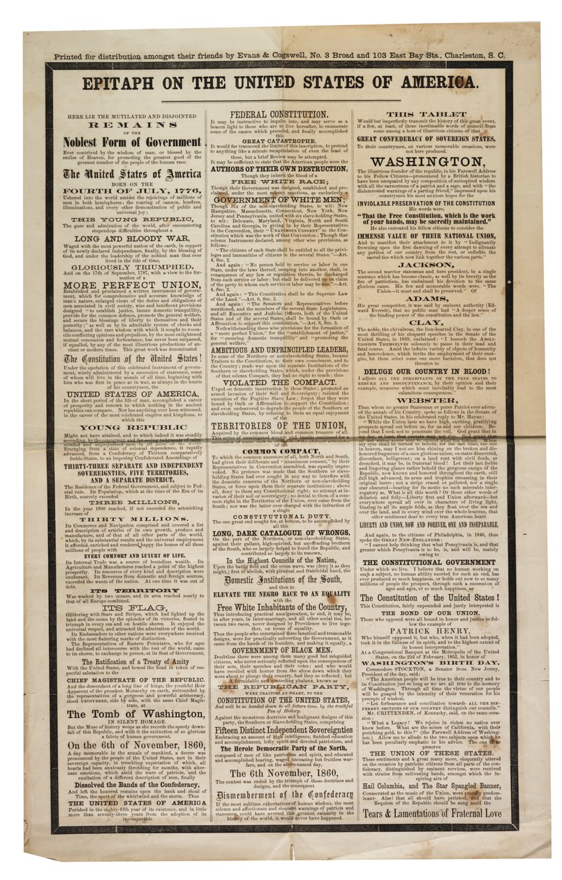 Felirat az Amerikai Egyesült Államokról, 1861 körül alkotó: American School