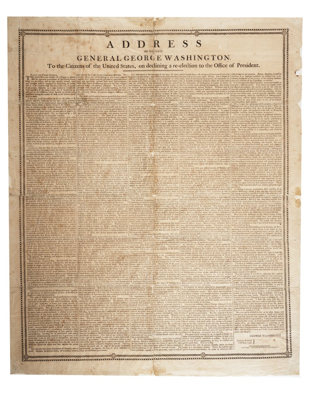 George Washington néhai tábornok búcsúbeszéde 1796. szeptember 17-én alkotó: American School