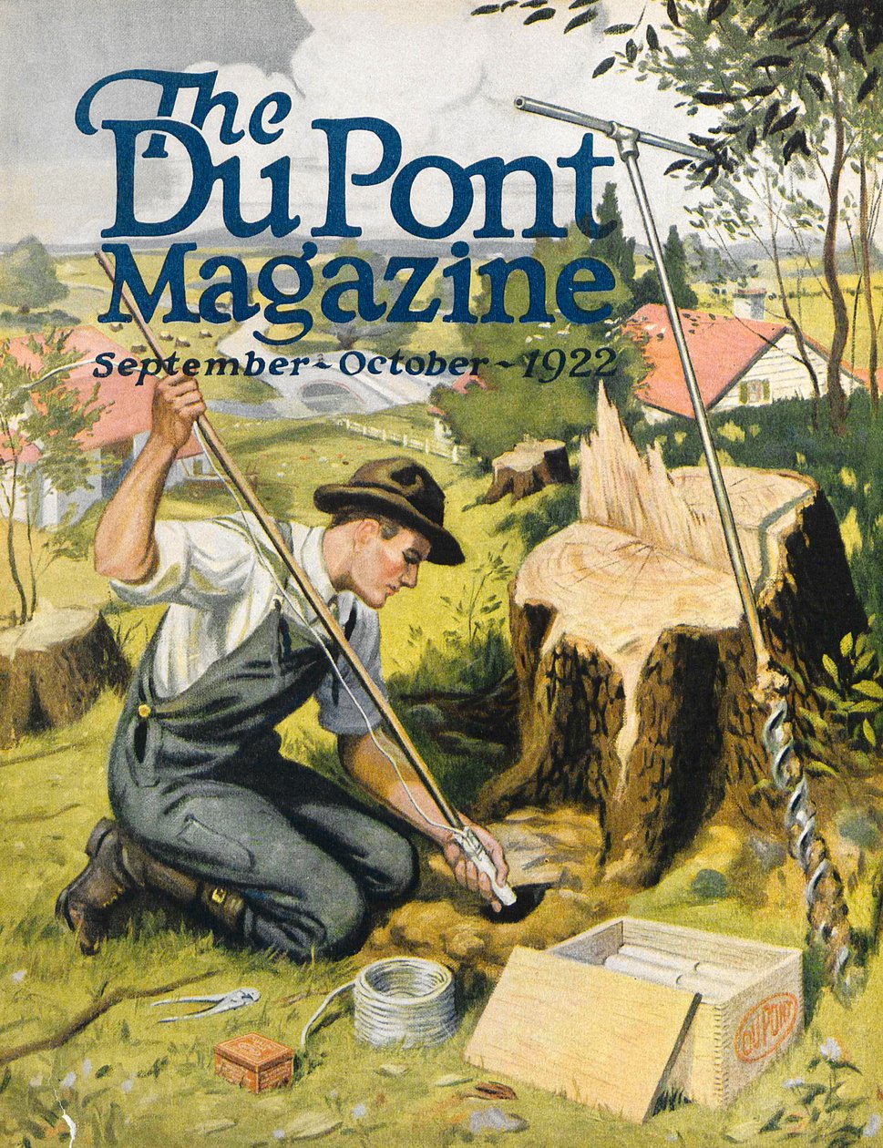Gazda ültette DuPont dinamitot, a DuPont Magazin címlapja, 1922. szeptember-október alkotó: American School