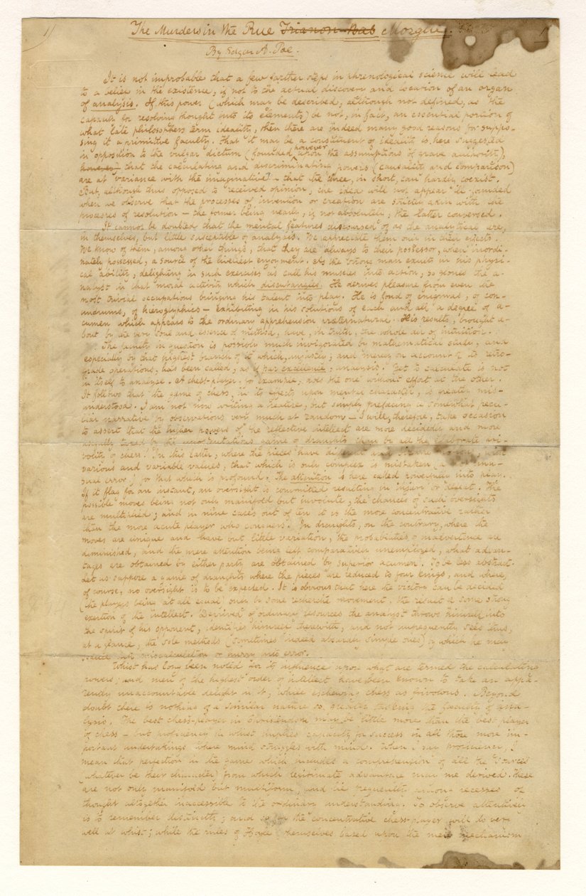 Edgar Allan Poe Gyilkosságok a Rue Morgue-ban első oldala, 1841 alkotó: American School