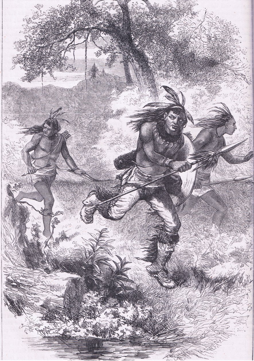 Az indiánok menekülése a mészárlás után, illusztráció Cassell története az Egyesült Államok pubjából. készítette: Petter & Galpin 1890 körül (litho) alkotó: American School