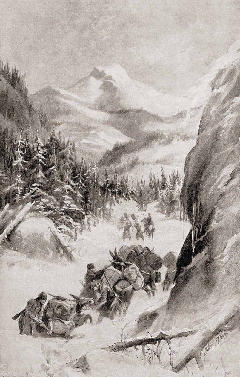 Fremont a Sziklás-hegységben, Észak-Amerikában negyedik, 1848-as expedíciója során, az 1905-ben megjelent „Hazánk története” című művéből (litho) alkotó: American School