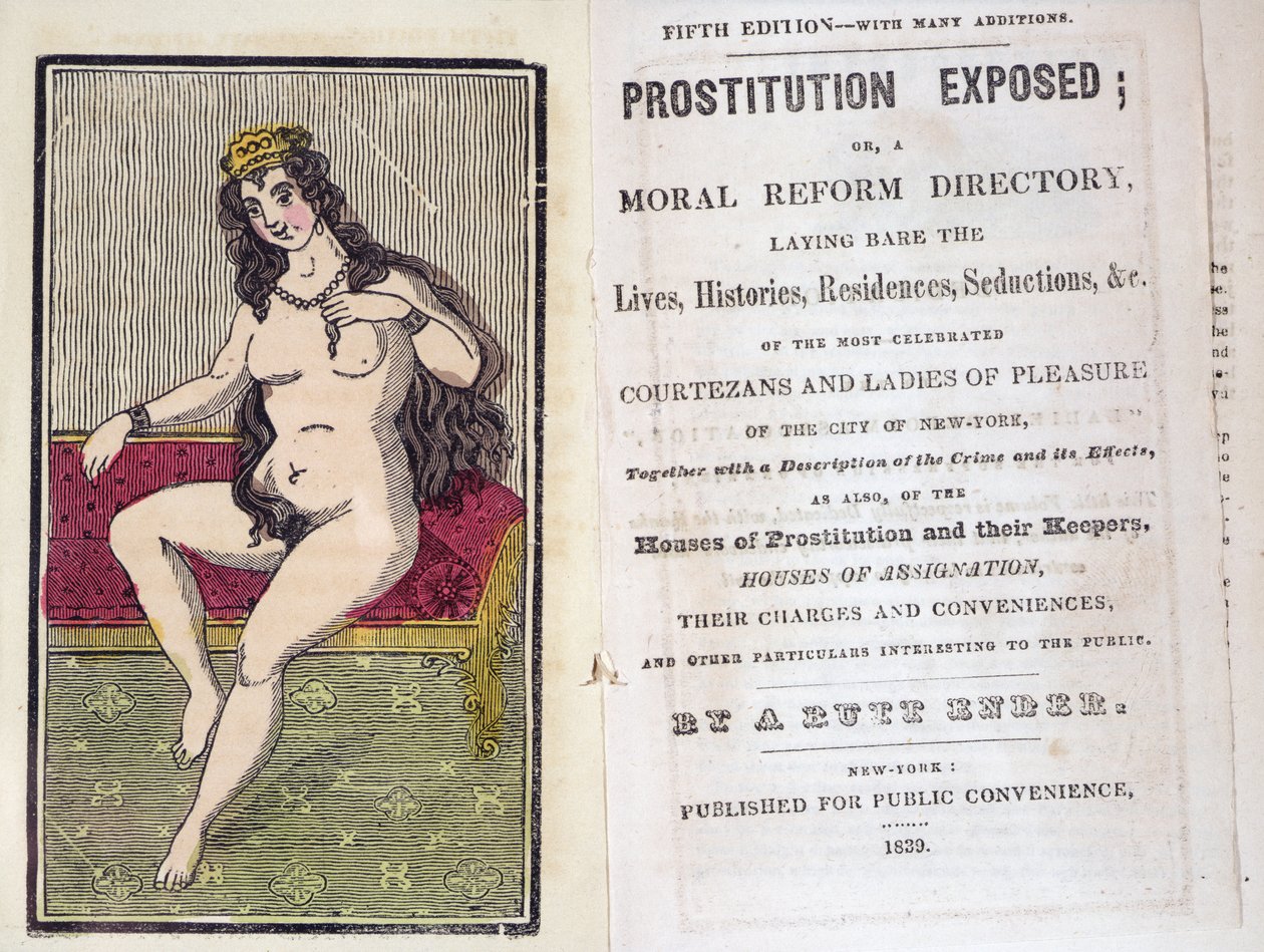 Az A. Butt Ender által kiadott prostitúció előlapja és címlapja, New York 1839. alkotó: American School
