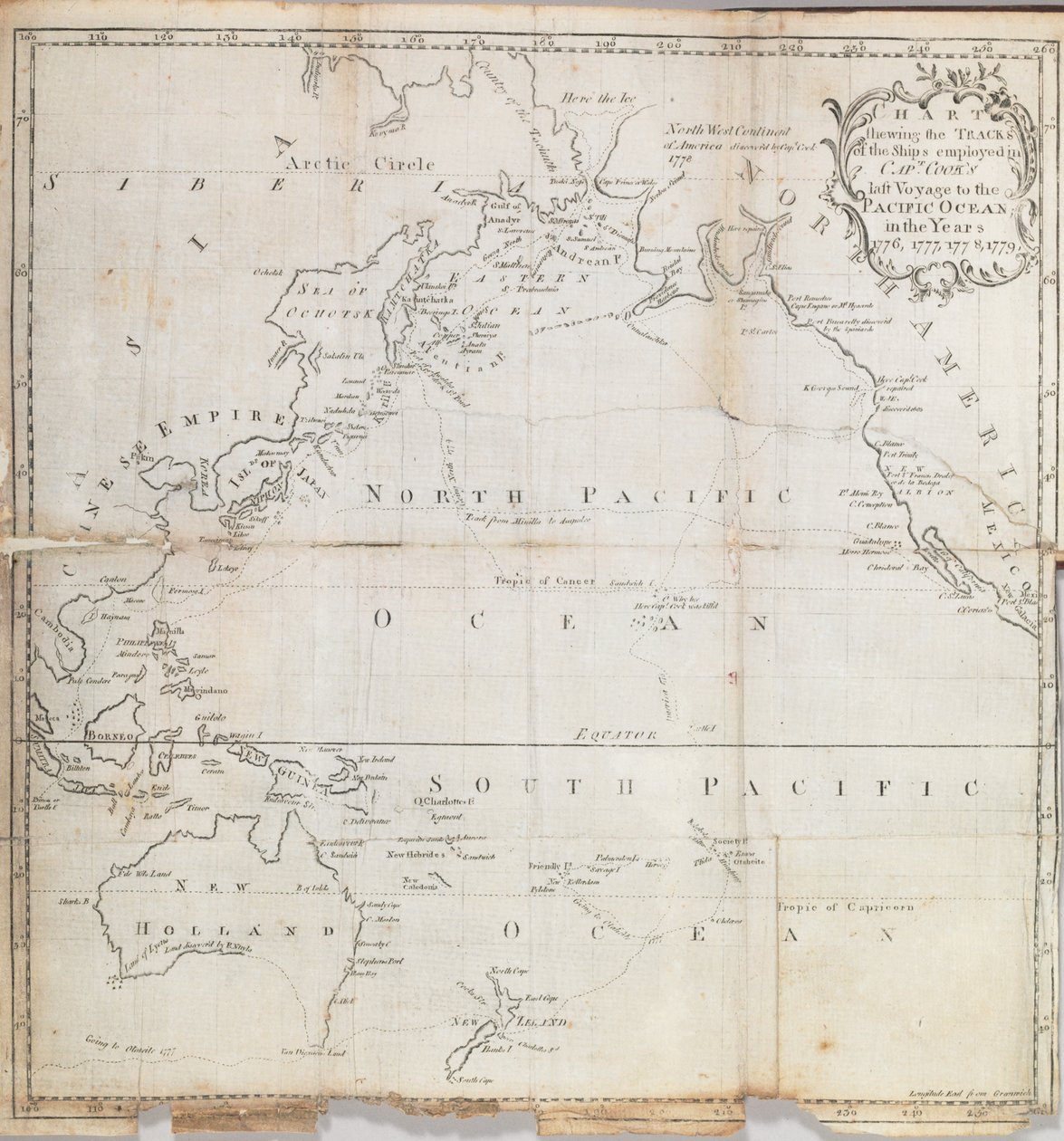 John Ledyard, 1783-ban készült "A Journal of Cook kapitány utolsó útja a Csendes-óceánon és egy észak-nyugati átjárás nyomán Ázsia és Amerika között" című előlap térképe alkotó: American School