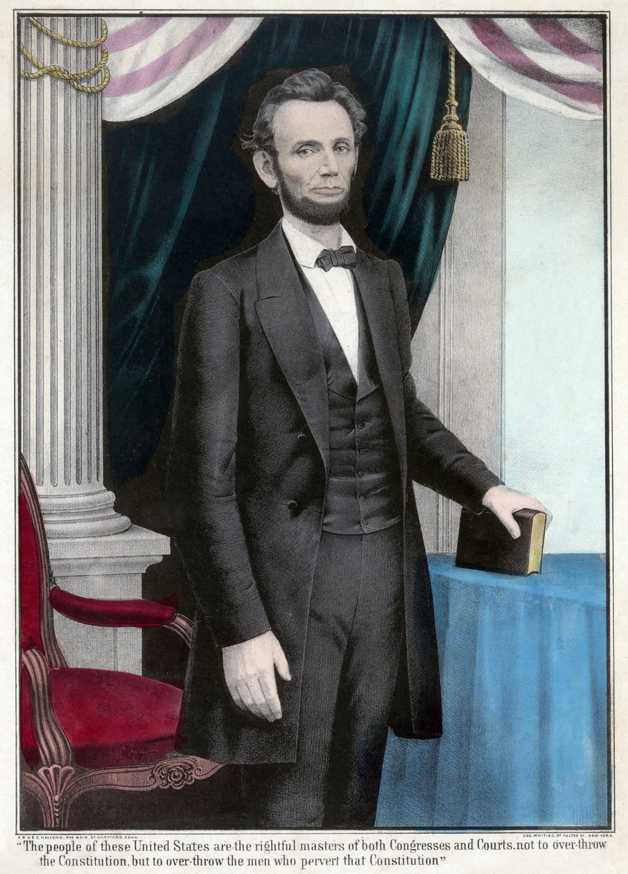 Abraham Lincoln egész alakos portréja, pub. 1865 (színes litográfia) alkotó: American School
