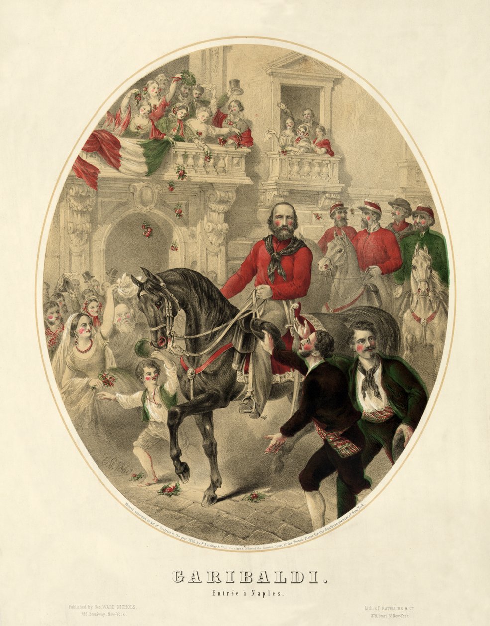 Garibaldi, nápolyi bejárat, pub. 1860 (kézzel színezett metszet) alkotó: American School