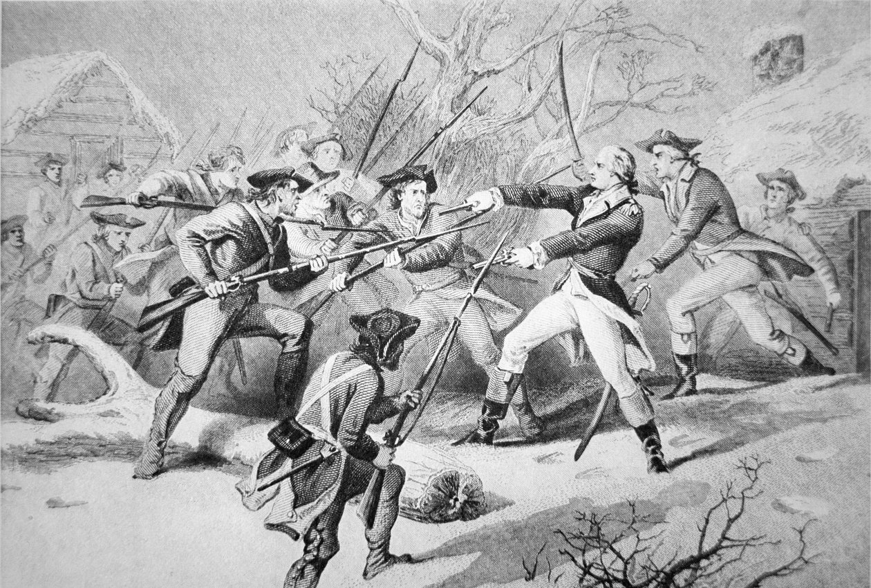 Anthony Wayne tábornok megpróbálja elfojtani a pennsyvani csapatok zendülését Morristownból 1781 újév napján (litho) alkotó: American School