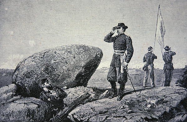 tábornok G.K. Warren a Little Round Top jelzőállomásán, Gettysburgi csatában alkotó: American School
