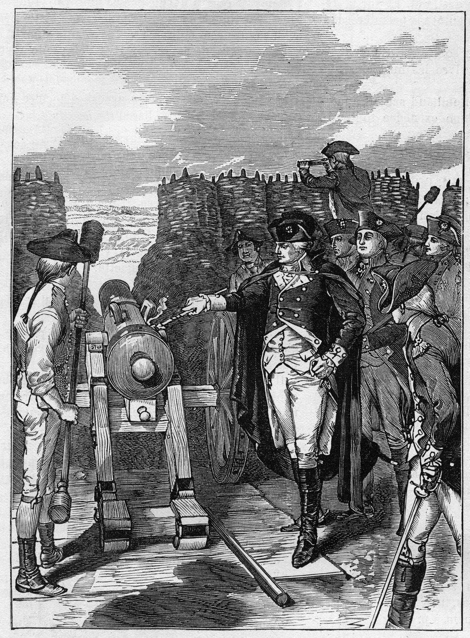 George Washington tábornok és a kanonok első kilövése Yorktown ostrománál 1781-ben alkotó: American School
