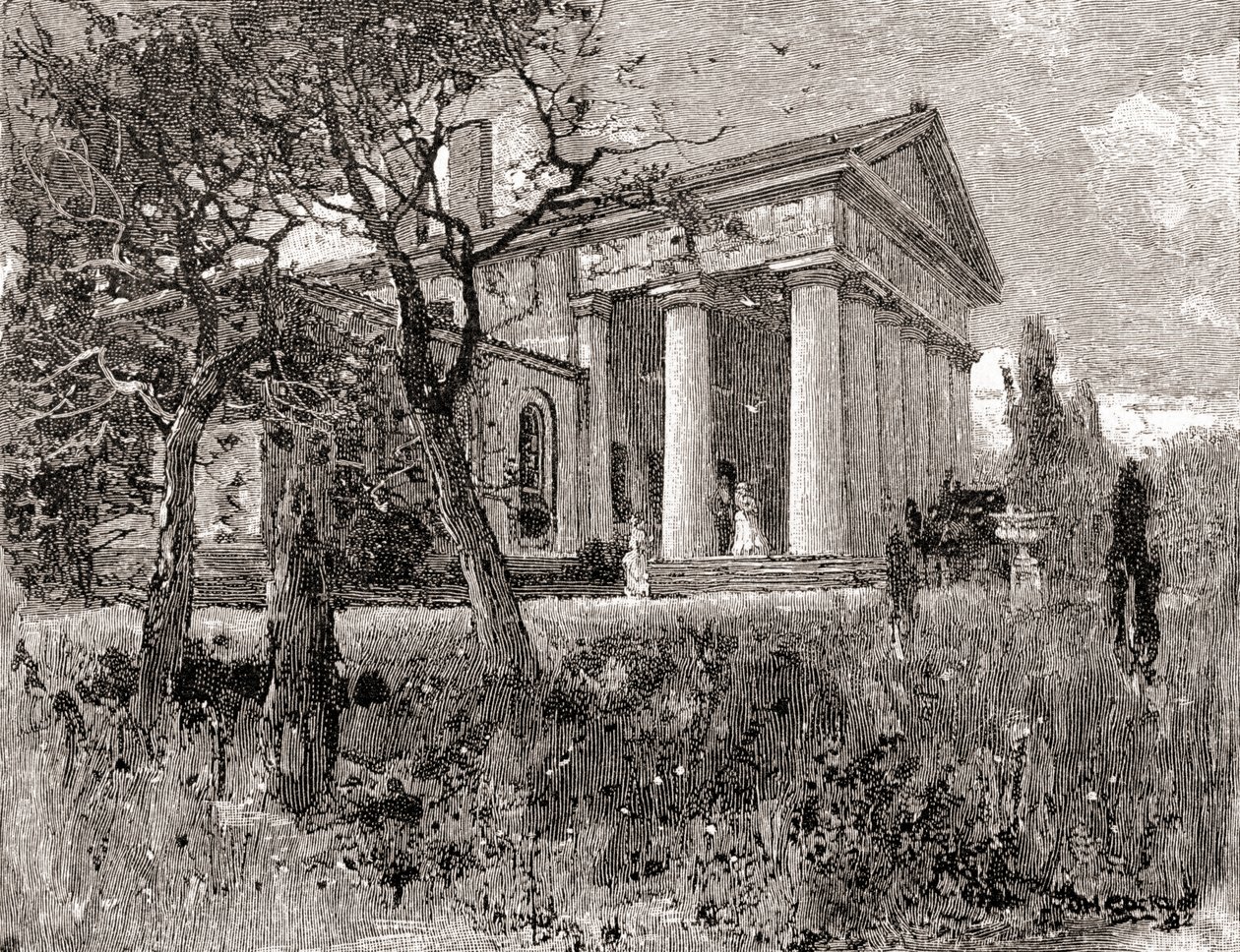 Robert E. Lee tábornok háza, Arlington, Virginia, a 19. században, a "The Century Illustrated Monthly Magazine" című, 1884-ben kiadott lapból (metszet). alkotó: American School