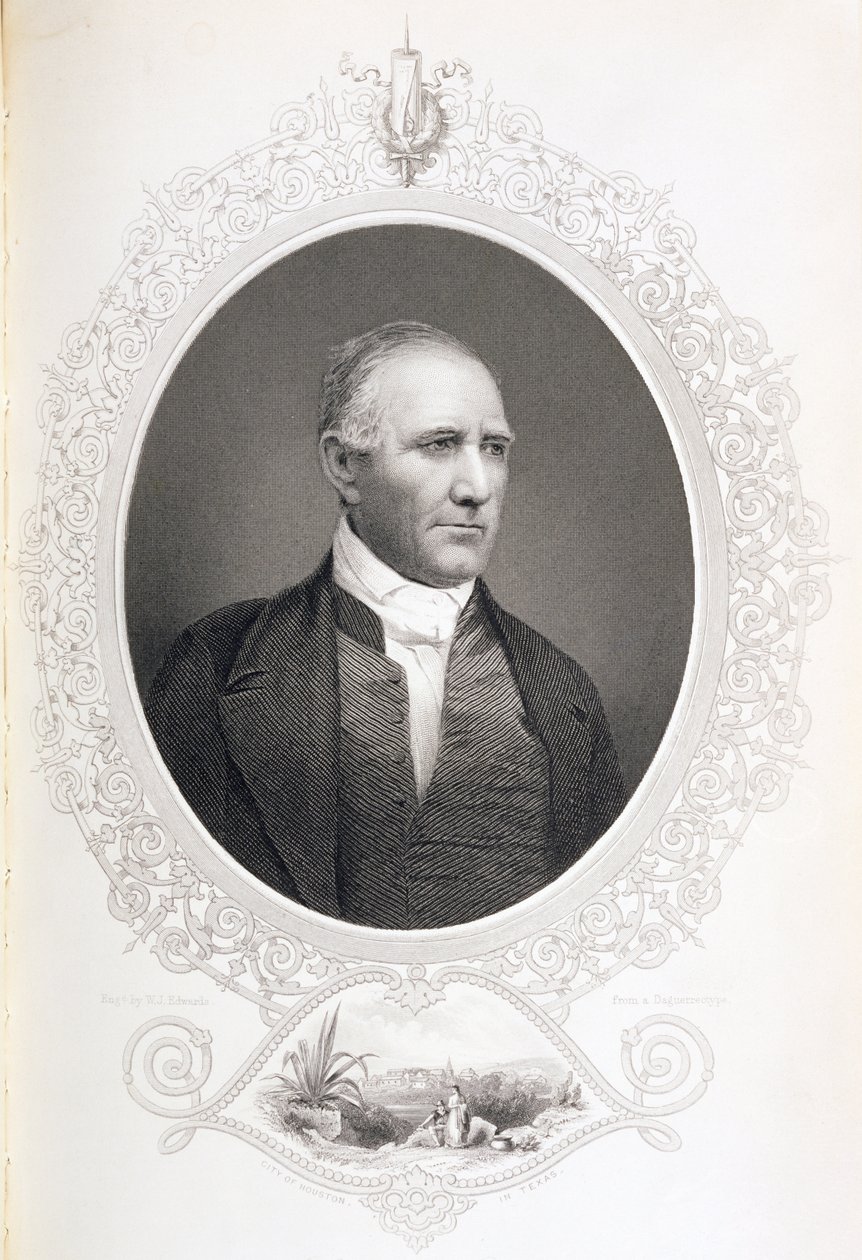 Samuel Houston tábornok, „The History of the United States”, 20. évf. II, Charles Mackay, dagerrotípiából metszett (metszet) alkotó: American School