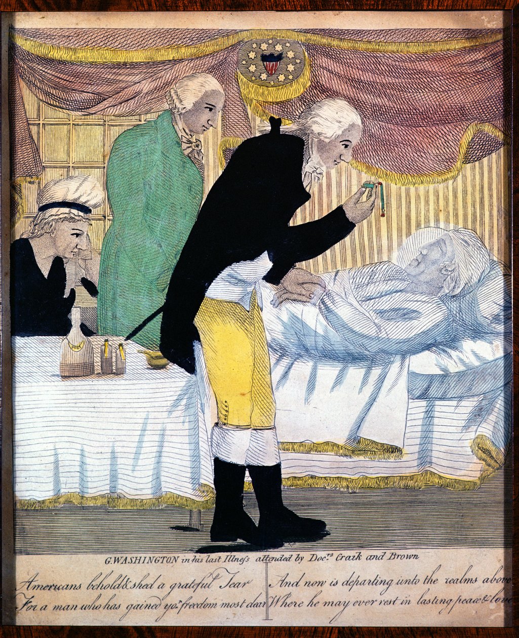 George Washington utolsó betegségében, Craik és Brown doktorok közreműködésével, 1799 alkotó: American School