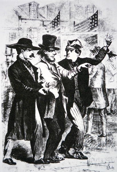 Egy szavazó leitatása, hogy befolyásolják a szavazatát az 1864-es választásokon (metszet) alkotó: American School