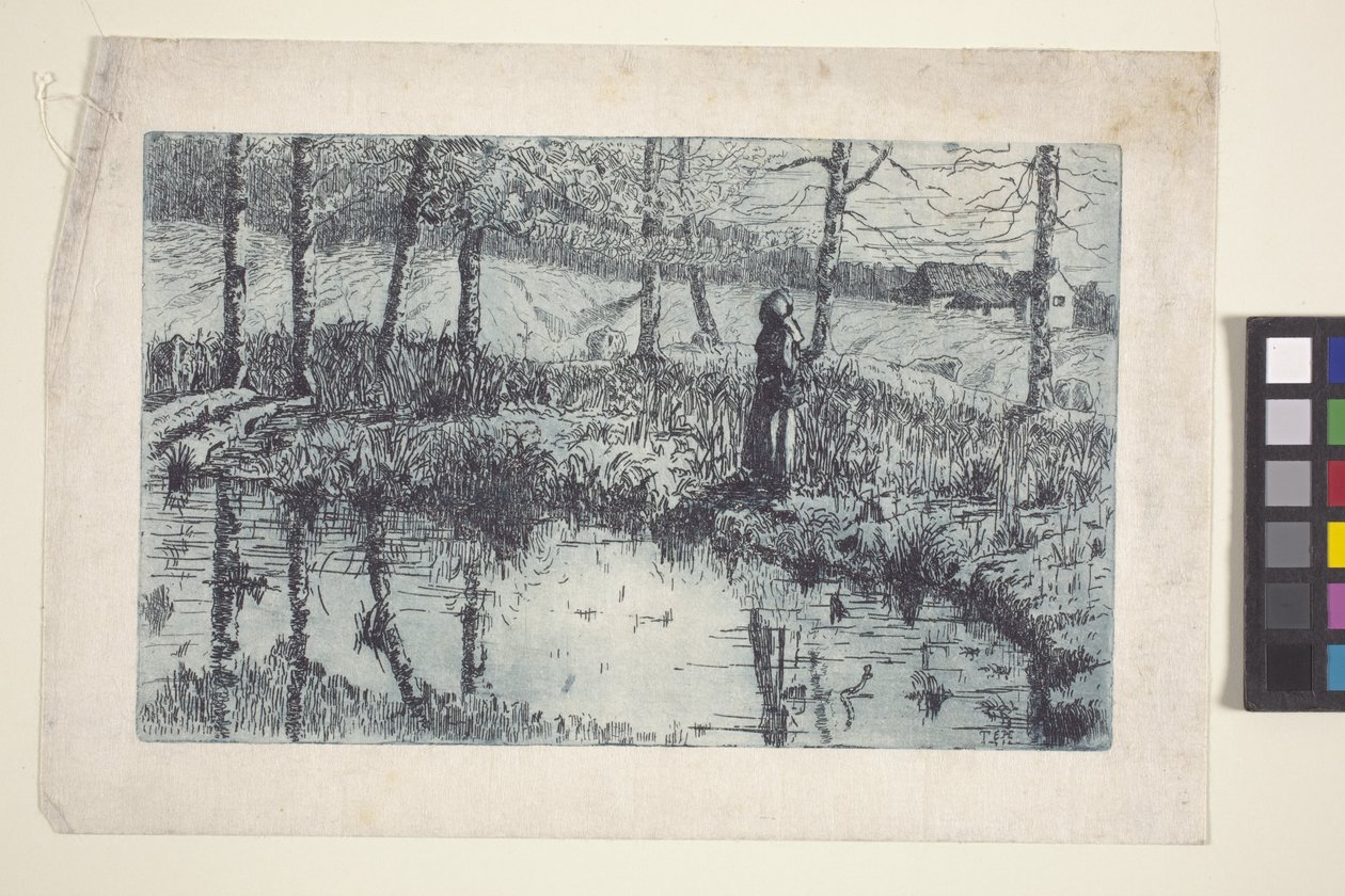 Girl By Pond (rézkarc és lemeztónus kékkel nyomtatva) alkotó: American School
