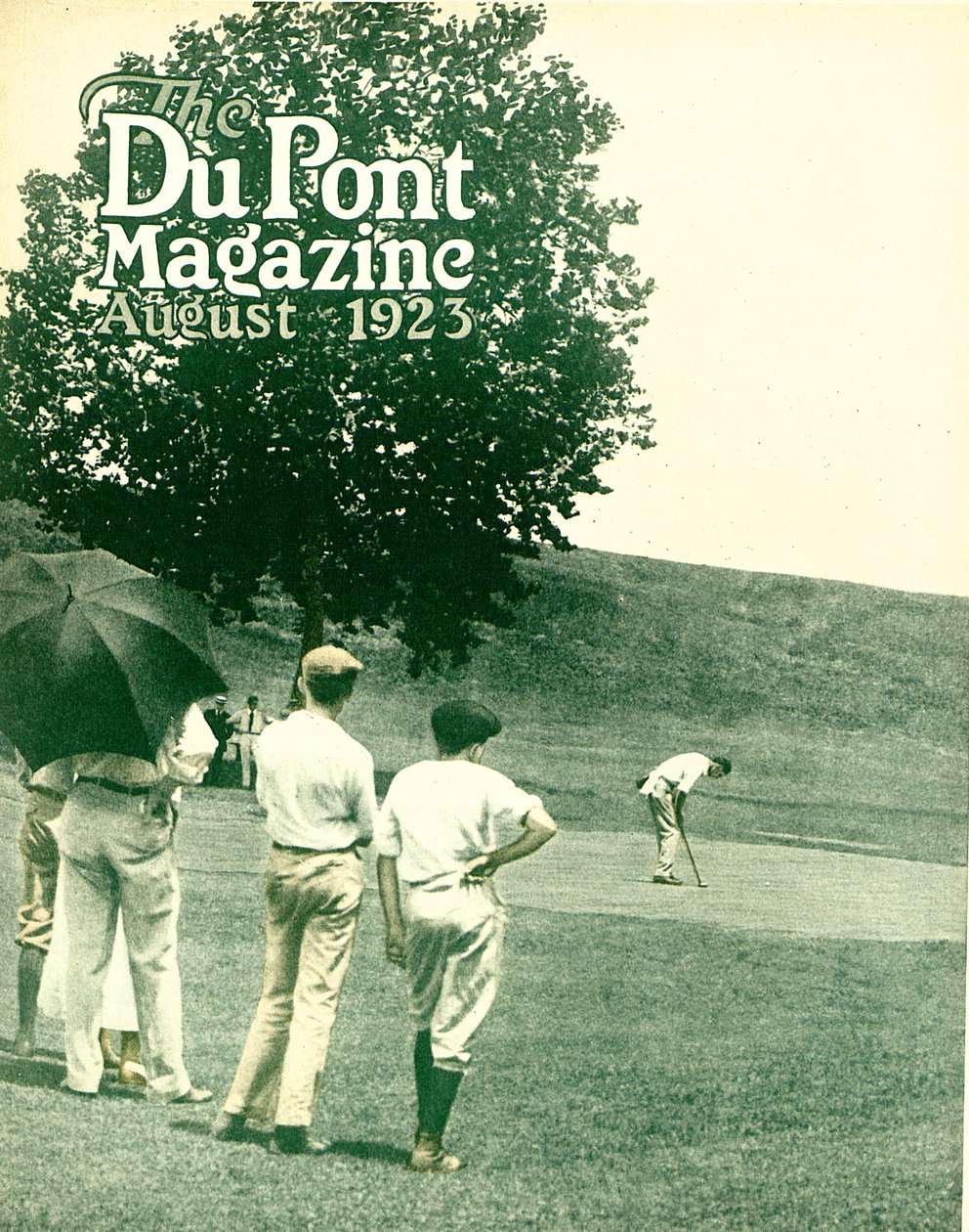Golfozás, a DuPont Magazin címlapja, 1923. augusztus alkotó: American School