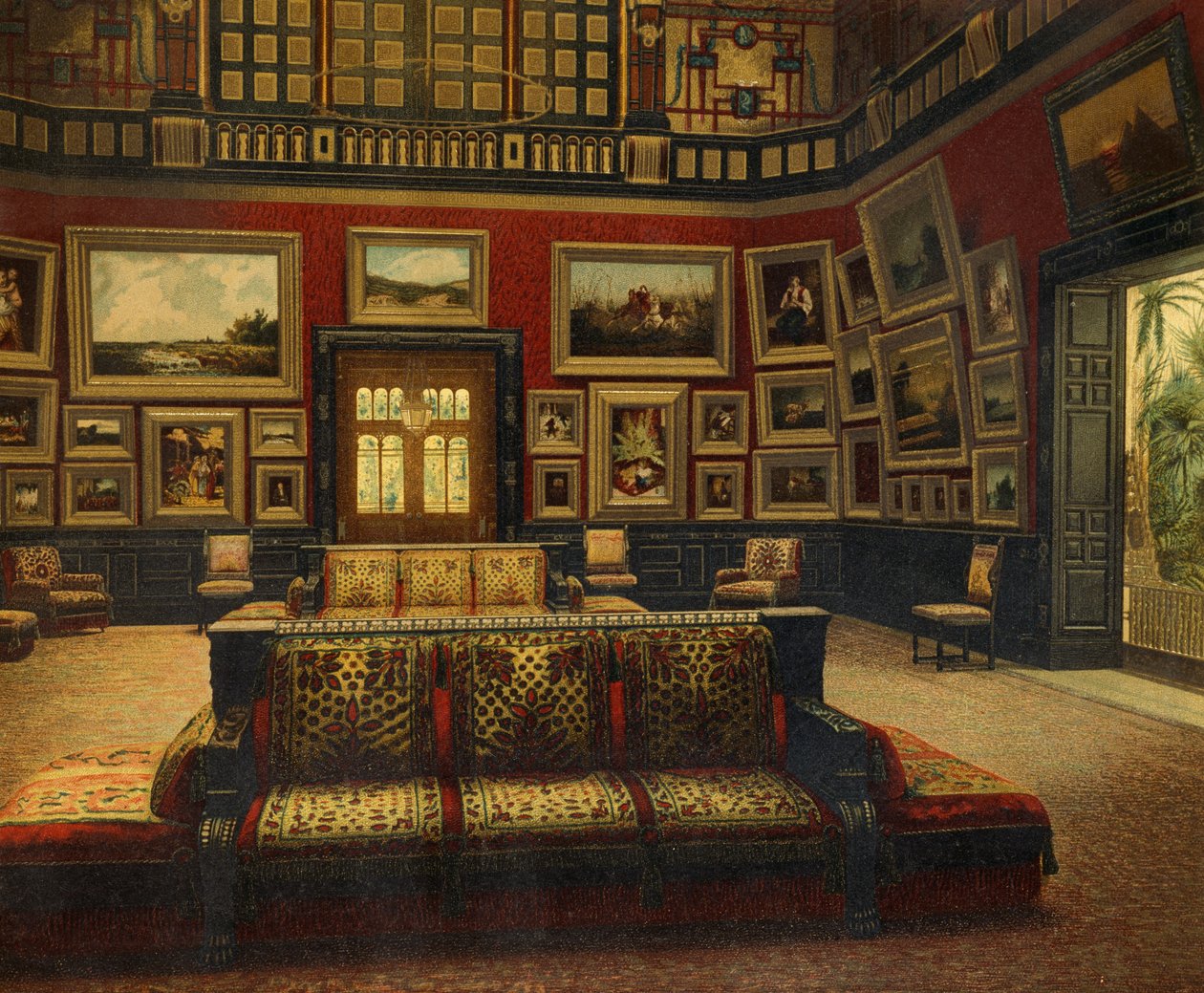 Nagyterem, Van der Bilt Hotel New Yorkban, 1840 körül, Színes gravírozás alkotó: American School