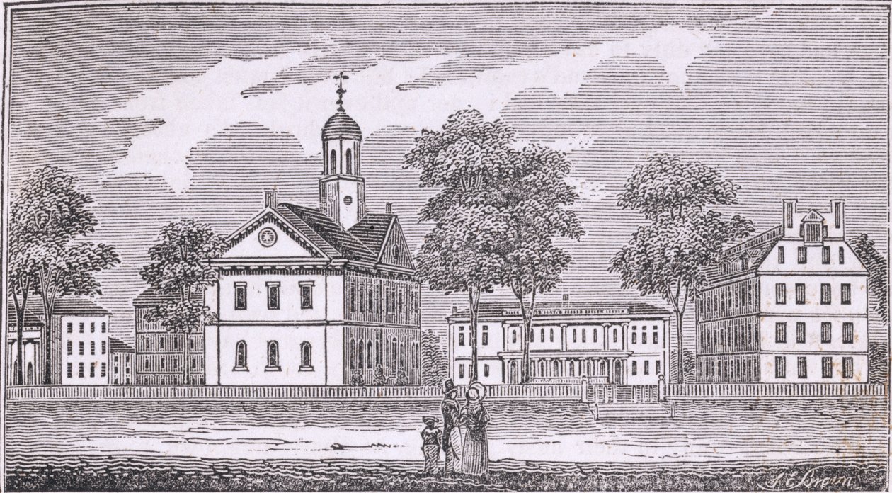Harvard Egyetem, Cambridge, a „Massachusetts Történelmi Gyűjteményéből”, John Warner Barber, 1839 alkotó: American School