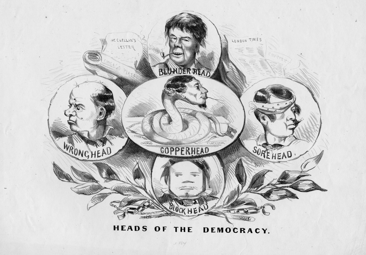 A Demokrácia fejei, Currier és Ives, New York, 1864 körül alkotó: American School