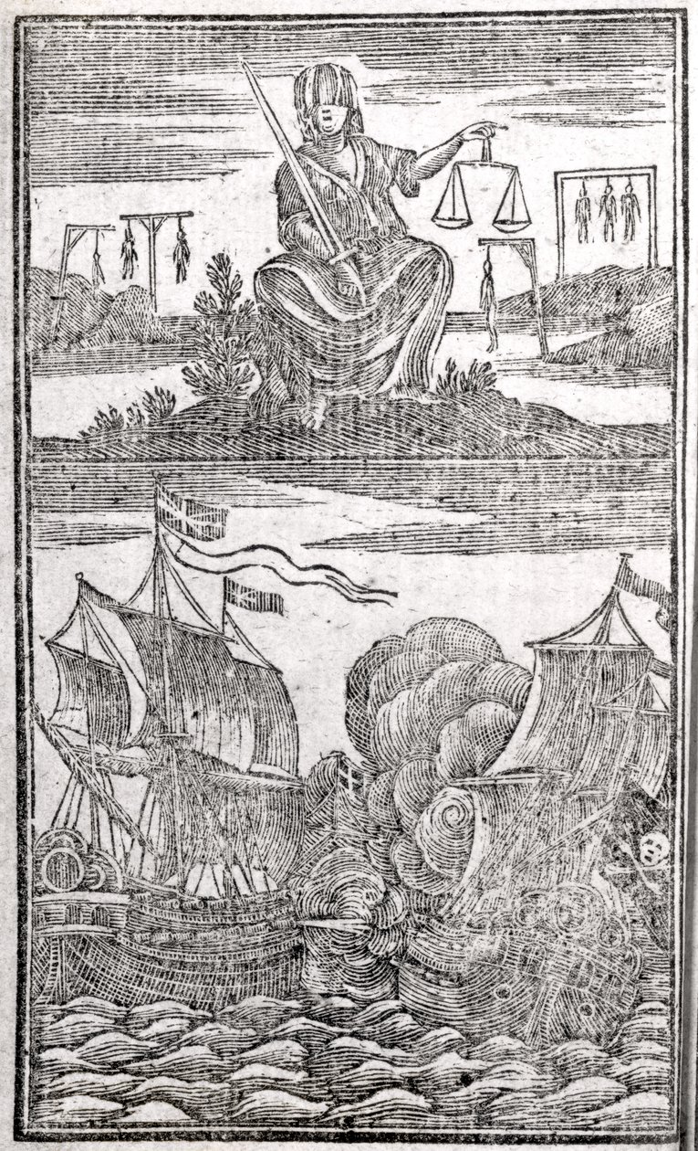 A leghírhedtebb kalózok és legénységük története és élete, frontispiece, London, 1725 alkotó: American School