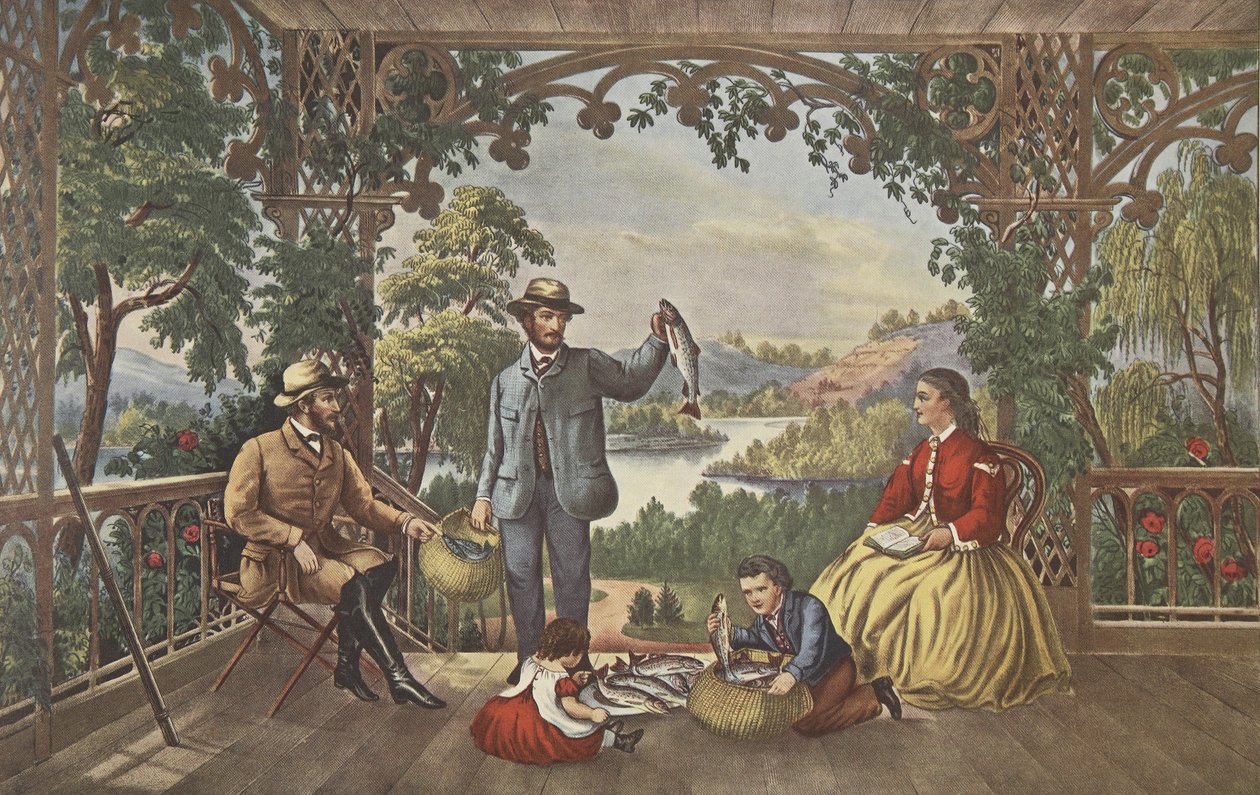 Home From The Brook, The Lucky Fisherman, pub. 1867, Currier & Ives alkotó: American School