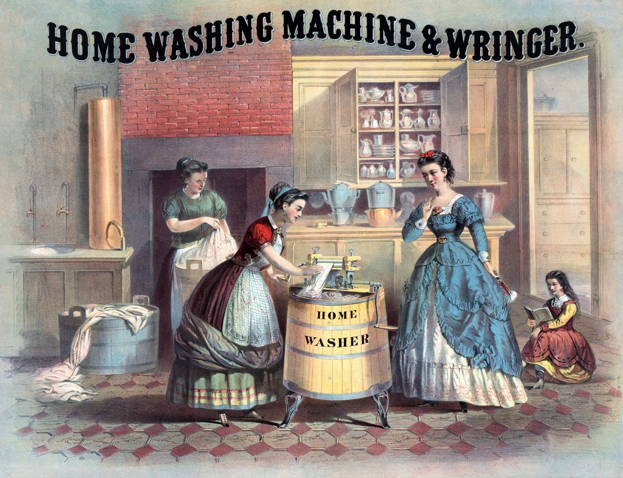Otthoni mosógép és csavarhúzó, 1869 körül alkotó: American School