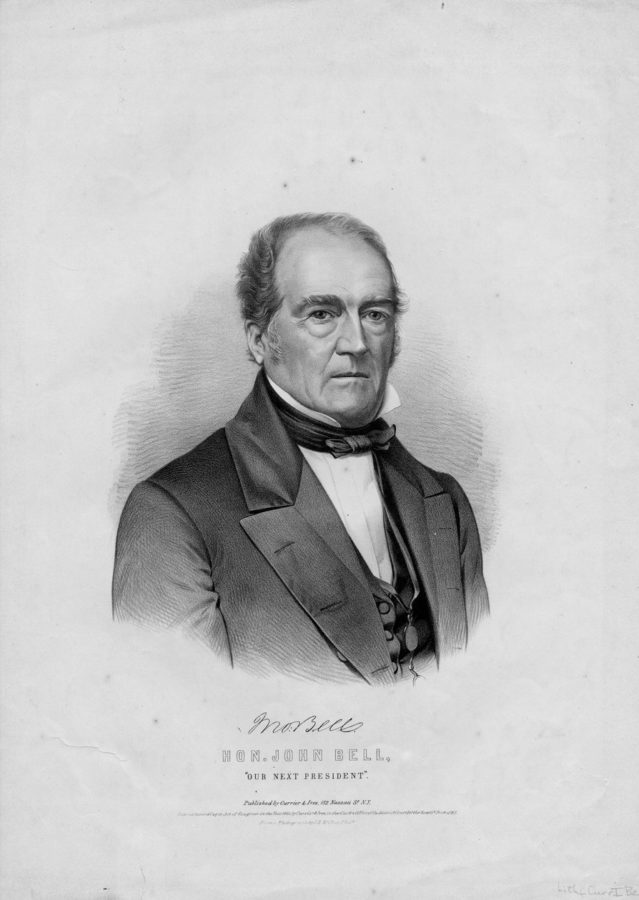 Hon. John Bell, a következő elnökünk, kocsma. Currier & Ives James E. McClees fényképe után, Phila, 1860 alkotó: American School