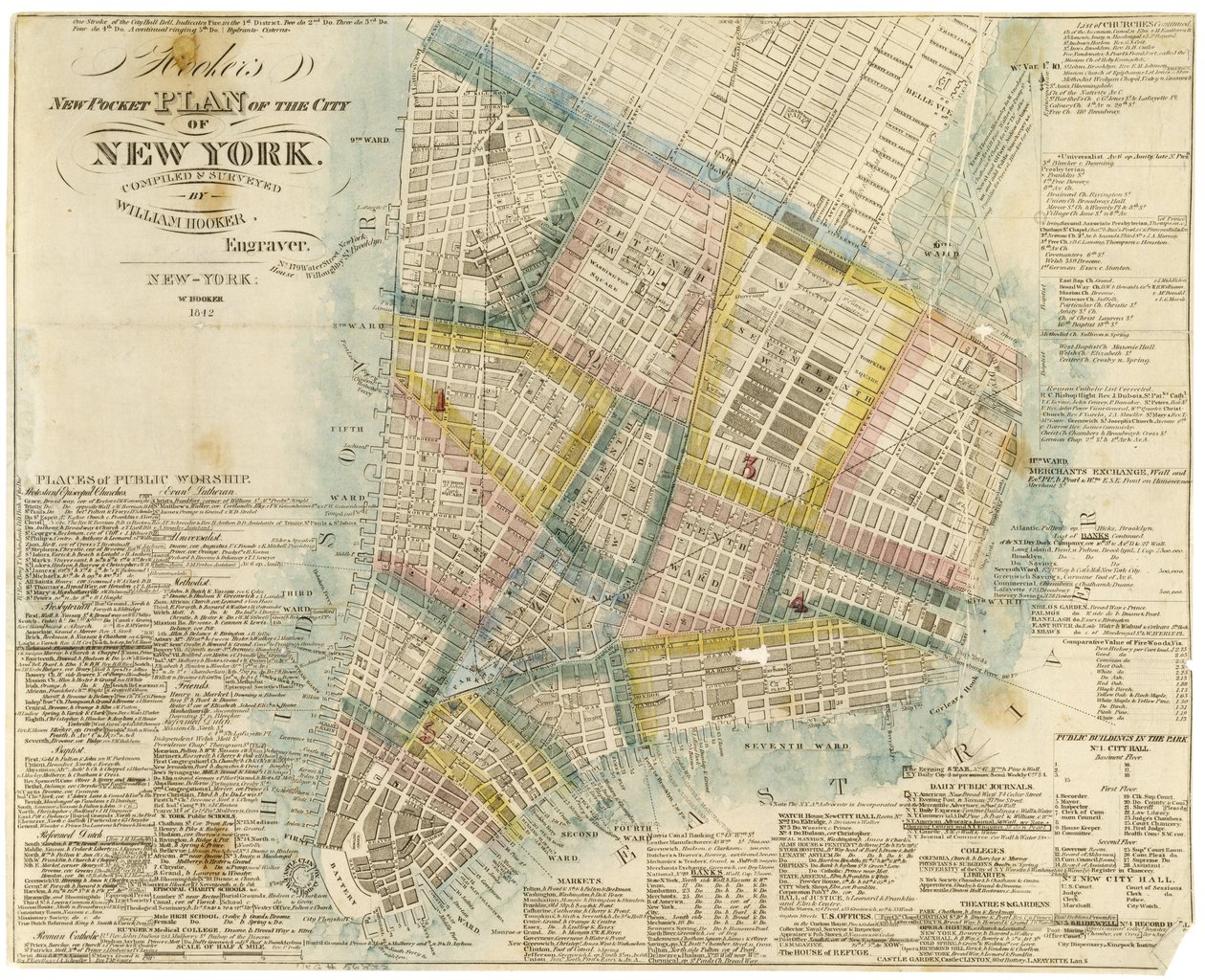 Hooker új zsebterve New York városáról, William Hooker összeállította és felmérte, 1842 alkotó: American School