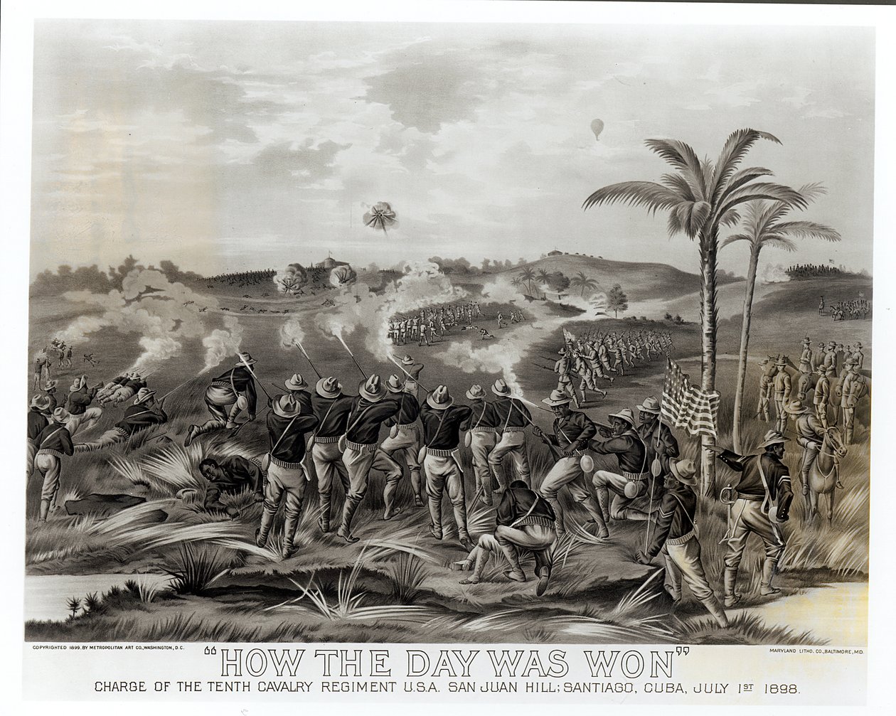 „How the Day was Won” (How the Day was Won) – A tizedik lovasezred támadása San Juan Hillben, Santiago, Kuba, 1898. július 1., pub. 1899 alkotó: American School