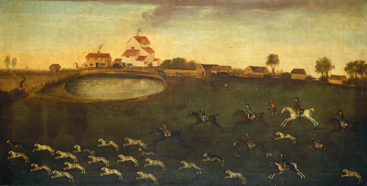 Vadászjelenet tóval, 18. század alkotó: American School