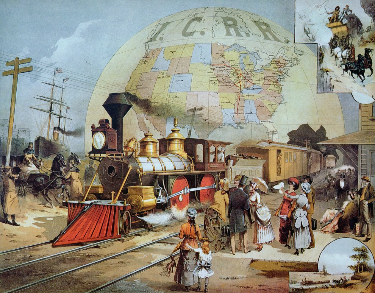Illinois Central Railroad, 1886 körül (színes litho) alkotó: American School