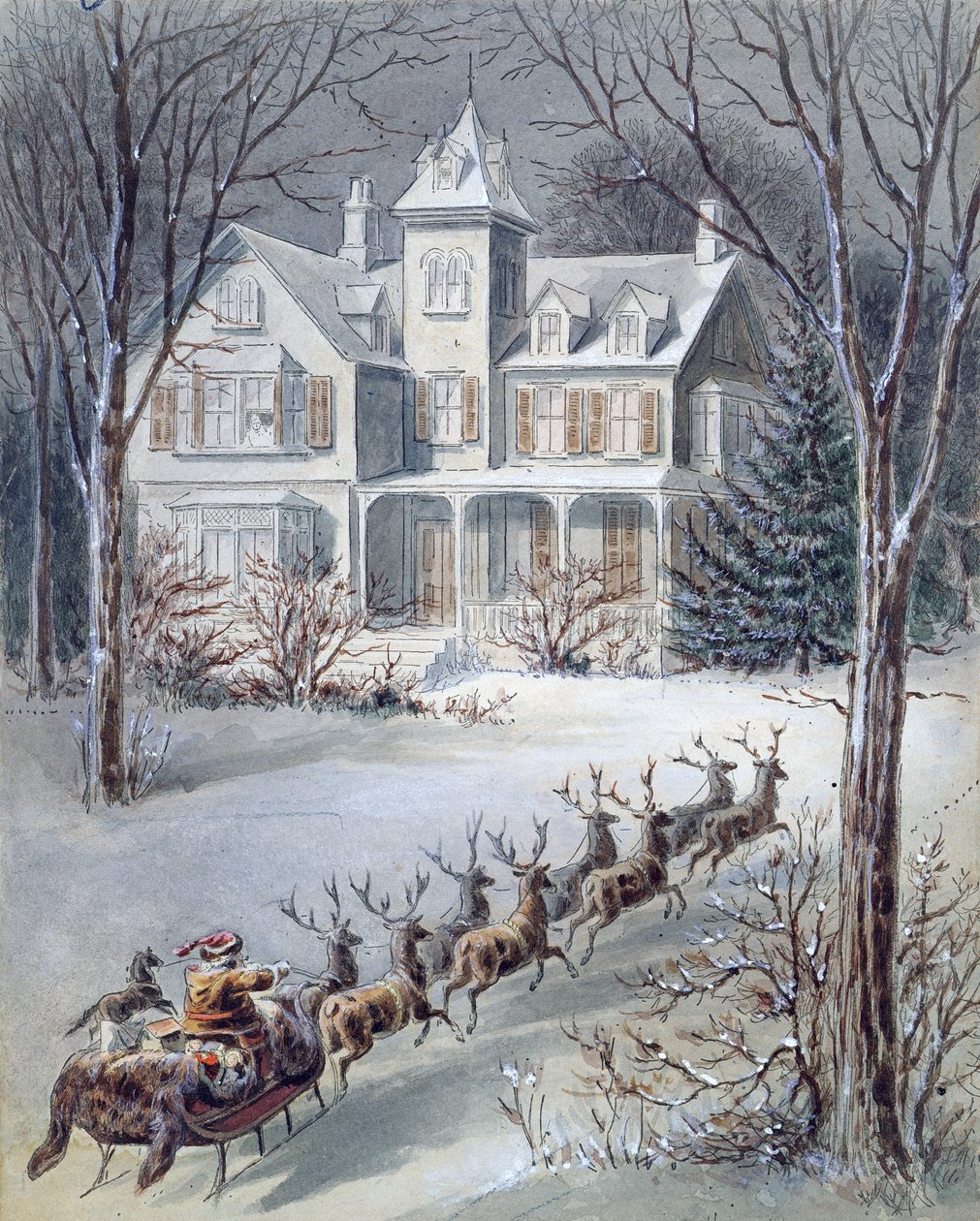 Illusztráció: Clement Clarke Moore professzor (1779-1863) a Twas the Night Before Christmas-ből alkotó: American School