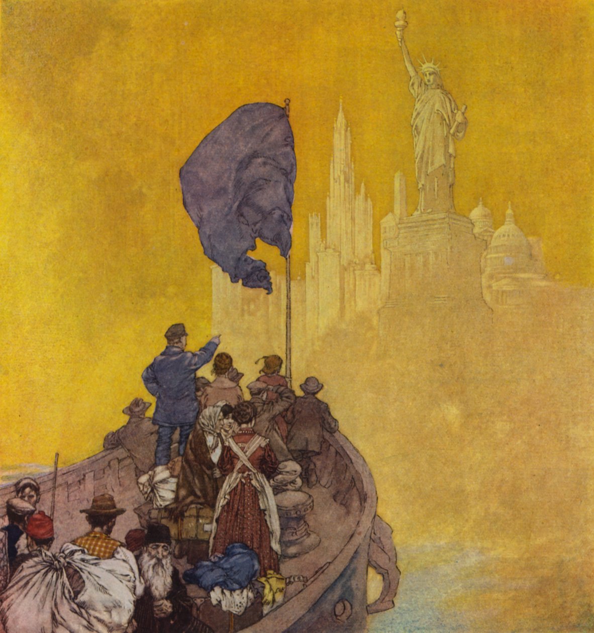 Bevándorlók, New Yorkba érkezők (litho) alkotó: American School