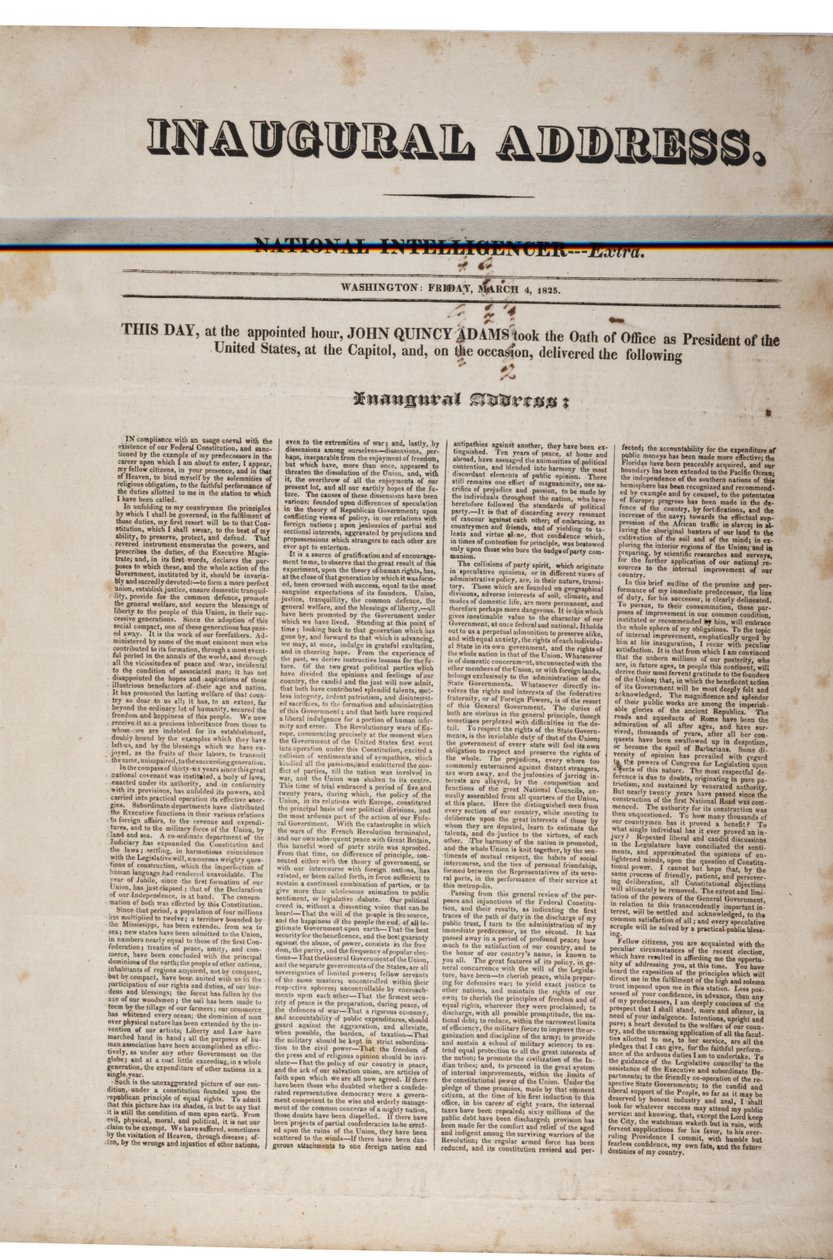 John Quincy Adams beiktatási beszéde 1825. március 4-én (lásd még: GLC 696060) alkotó: American School