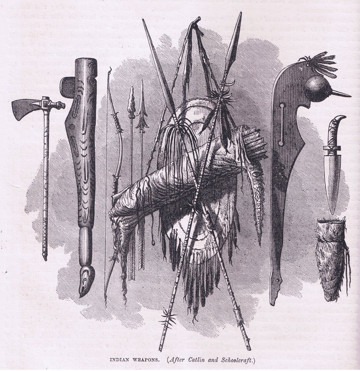 Indiai fegyverek, illusztráció Cassell története az Egyesült Államok pubjából. készítette: Petter & Galpin 1890 körül (litho) alkotó: American School