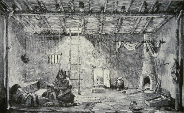 Egy Pueblo-ház belseje, 1880 körül (metszet) alkotó: American School