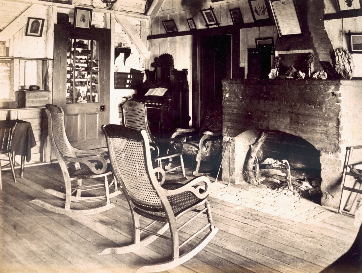 Egy amerikai fakunyhó belseje, 1880 körül alkotó: American School