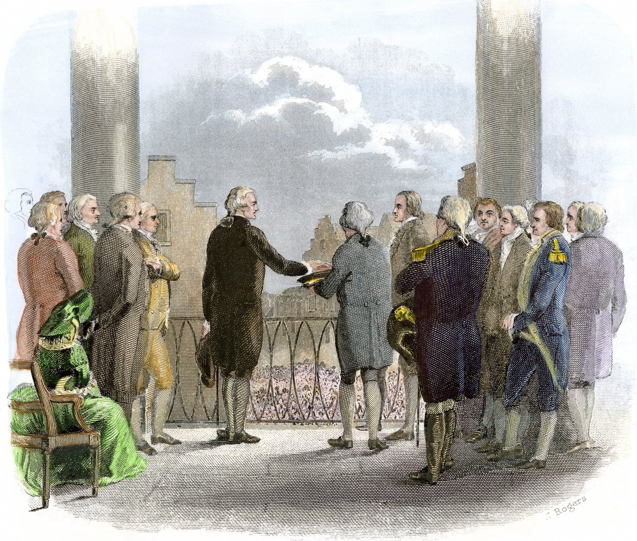 George Washington (1732-1799) beiktatása (színes metszet) alkotó: American School